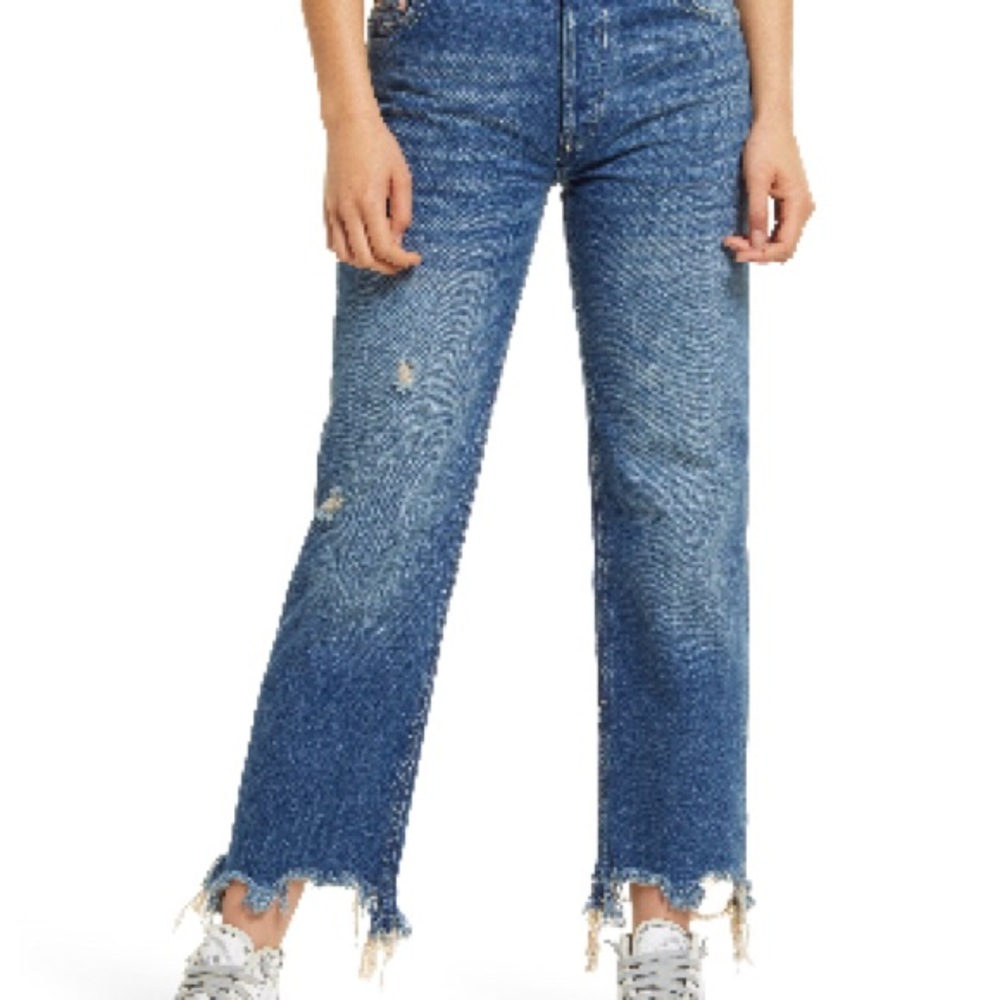 We The Free Blue Flare Jeans with Frayed Hem